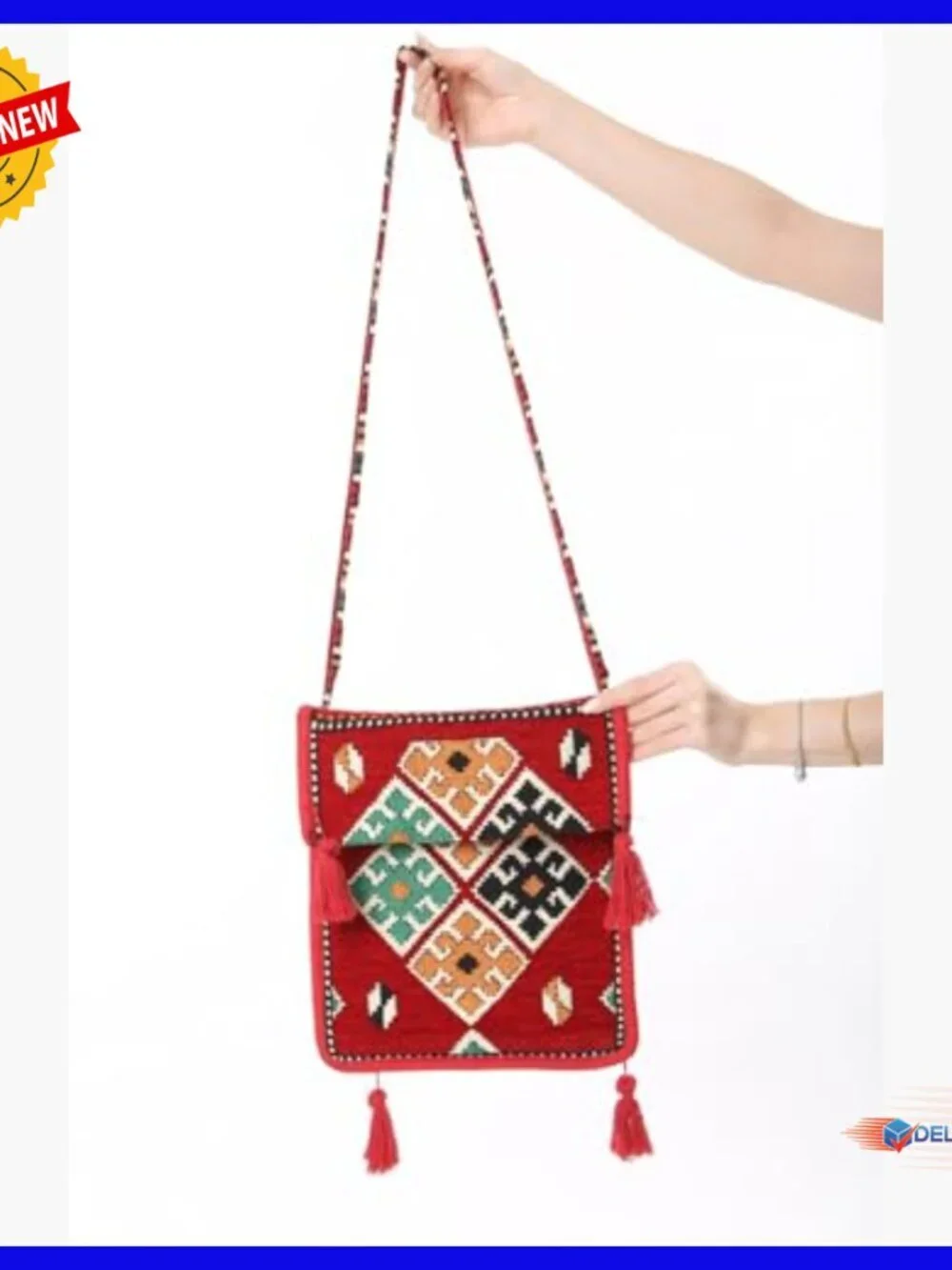 Kilim Pattern Hobo Shoulder Bag Bohemian Textile Purse Crossbody 35x40 cm